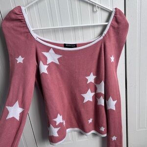 Women's Pink Star Puff Shoulder Top